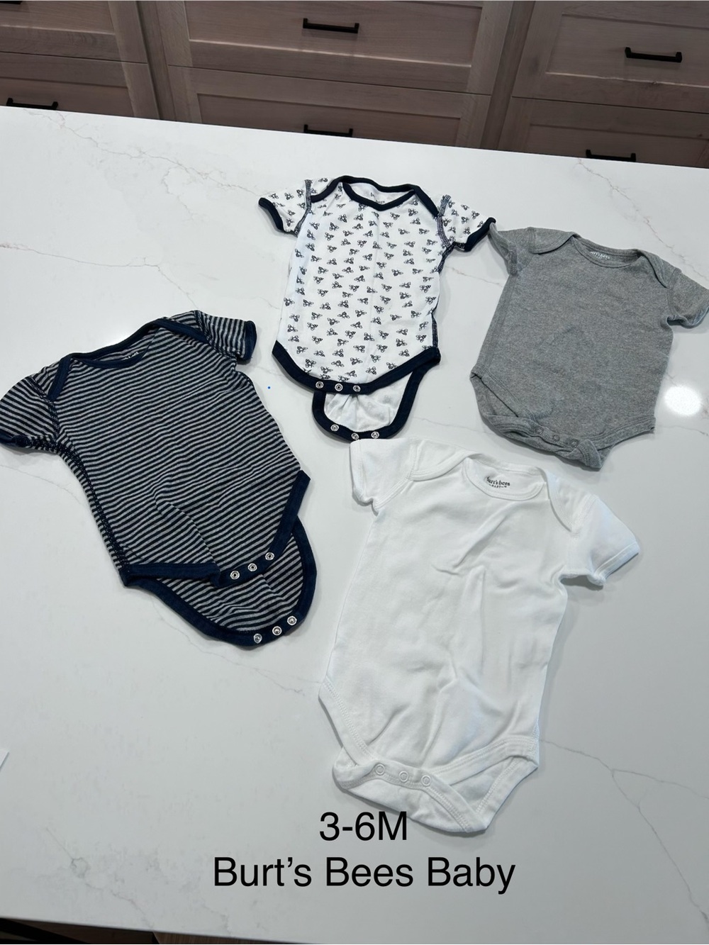Burt's Bees Baby Navy, White & Gray Short-Sleeve One-Piece Bodysuit Set